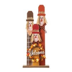 Glitzhome Warm White 36.25 in. LED Prelit Scarecrow Family with Wreath Fall Decor