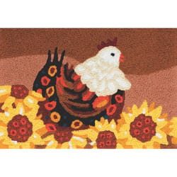 Jellybean 30 in. W X 20 in. L Multicolored Plucky Chicken In Sunflowers Polyester Accent Rug