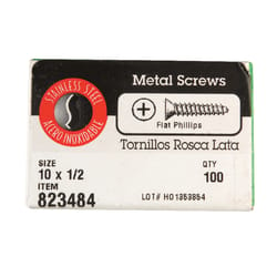 Hillman No. 10 X 1/2 in. L Phillips Flat Head Sheet Metal Screws 100 pk