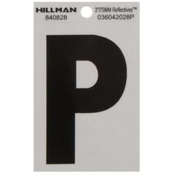 HILLMAN 3 in. Reflective Black Vinyl Self-Adhesive Letter P 1 pc