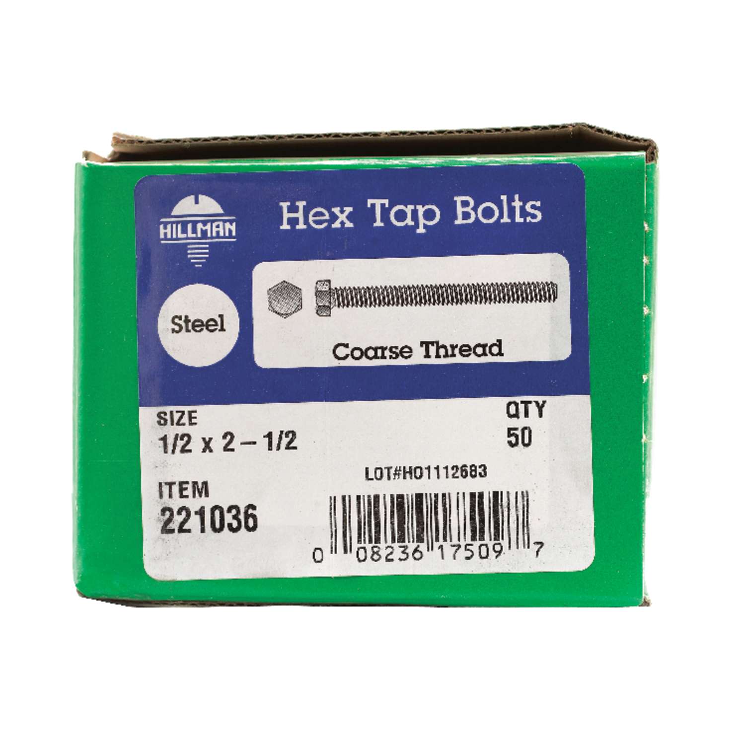 Hillman 1/2 in. D X 2 in. L Zinc Plated Steel Hex Tap Bolt 50 pk Hillman 1/2 in. D X 2 in. L Zinc Plated Steel Hex Tap Bolt 50 pk