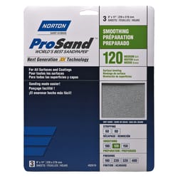 Norton ProSand 11 in. L X 9 in. W 120 Grit Aluminum Oxide Sandpaper 3 pk