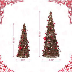 Glitzhome Valentine's Cone Table Tree Rattan 1 pk