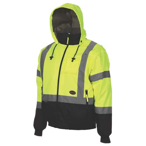 Pioneer L Long Sleeve Men's Hooded Insulated Bomber Jacket Hi-Viz