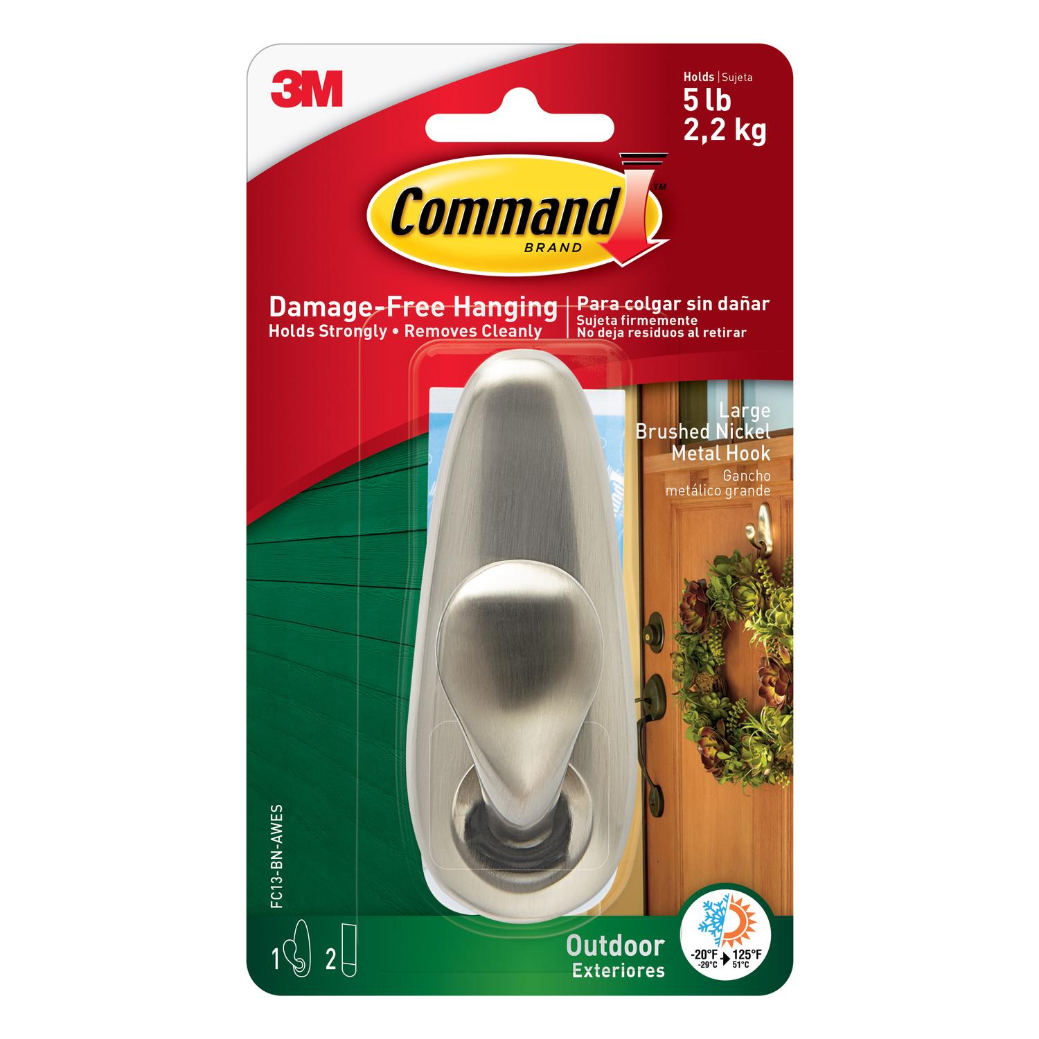 Command Brushed Nickel Metal Hooks, 3-Pack