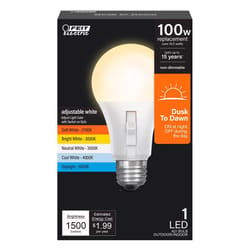 Feit A19 E26 (Medium) LED Dusk to Dawn Bulb Tunable White/Color Changing 100 Watt Equivalence 1 pk