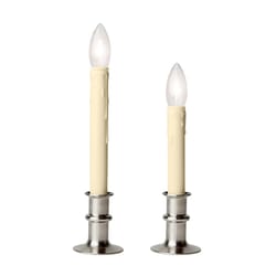 Celestial Lights LED Bushed Nickel Battery Operated Taper Window Candle 13 in.