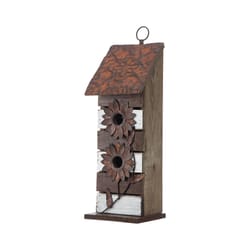 Glitzhome 14.5 in. H X 5 in. W X 5.25 in. L Metal and Wood Bird House