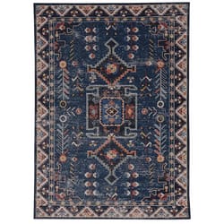 Linon Home Decor Elema 8 ft. W X 2 ft. L Ivory/Navy Washable Polyester Runner Rug