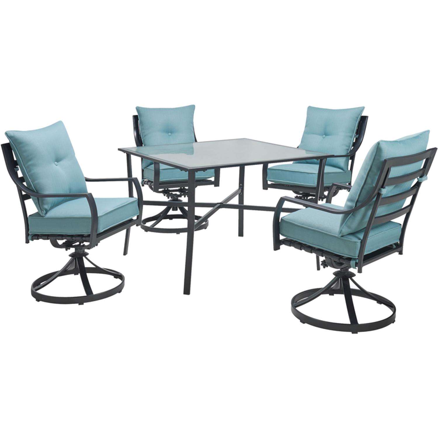 Hanover Lavallette 5 pc Black Steel Transitional Dining Set Ocean Blue