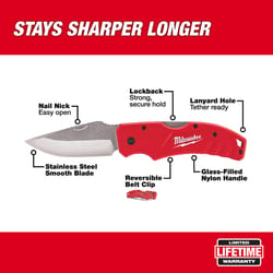 Milwaukee 7-1/4 in. Lockback Folding Pocket Knife Red 1 pk