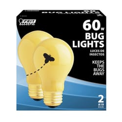 Feit 60 W A19 Specialty Incandescent Bulb E26 (Medium) Yellow 2 pk