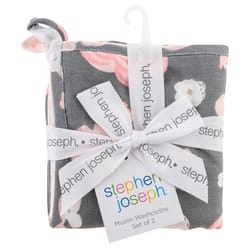 Stephen Joseph Multicolored Cotton Charcoal Flower Muslin Washcloth Set 2 pc