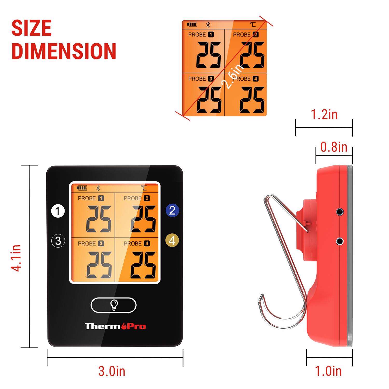 ThermoPro Bluetooth 4 Probes Wireless Food Thermometer Black/Red