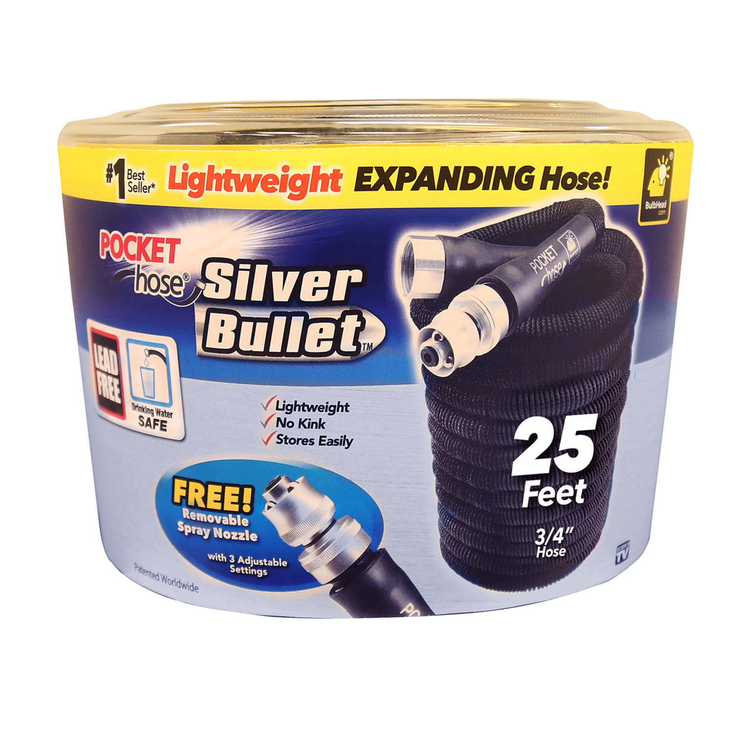 Photos - Garden Hose Pocket Hose Silver Bullet 3/4 in. D X 25 ft. L Expandable Lightweight Gard