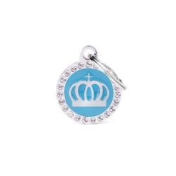 MyFamily Glam Light Blue/Silver Crown Metal Dog Pet Tags Medium