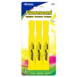 Bazic Products Fluorescent Neon Color Yellow Chisel Tip Highlighter 3 pk