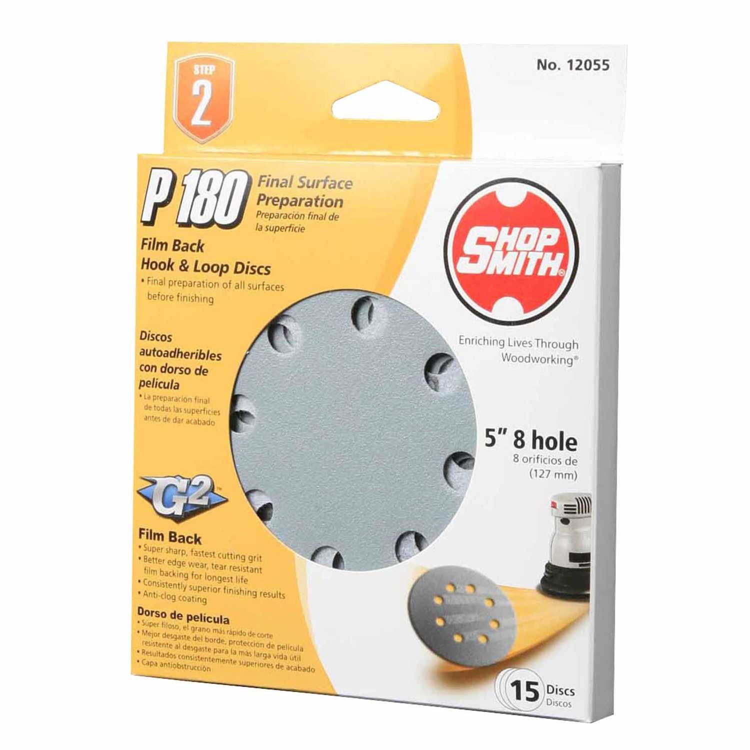 Shopsmith 5 in. Aluminum Oxide Hook and Loop Sanding Disc 180 Grit Fine