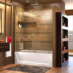 DreamLine Mirage-X 58 in. H X 56-60 in. W Brushed Nickel Frameless Tub Door