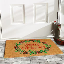 Home & More 1.42 W X 2.42 L Brown Christmas Wreath Coir Door Mat