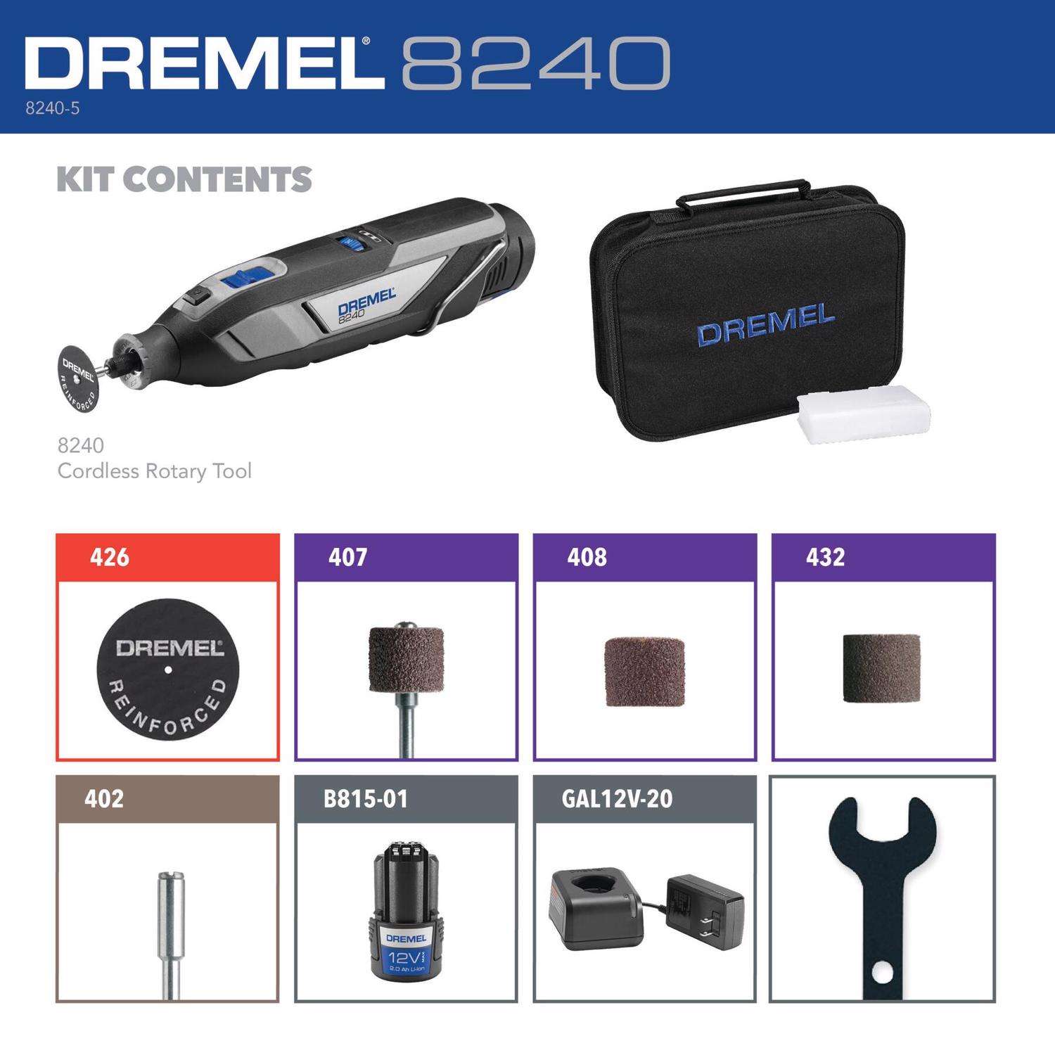 DREMEL 8240 12V Cordless Rotary Tool Kit & New Accessories for Sale in  Morgantown, WV - OfferUp