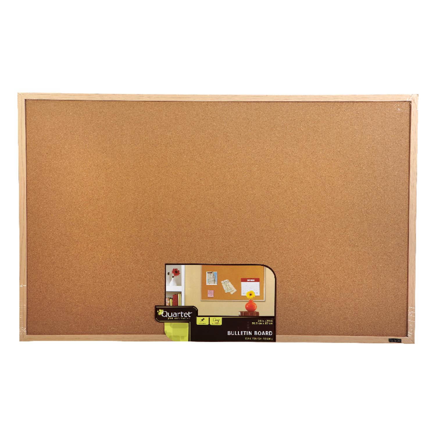 Quartet 23" x 35" Cork Bulletin Board Finish Frame - Oak