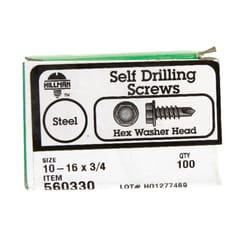 Hillman No. 10-16 X 3/4 in. L Hex Washer Head Self- Drilling Screws 100 1 pk