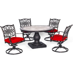 Hanover Monaco 5 pc Bronze Aluminum Swivel Rocker Dining Set Autumn Berry