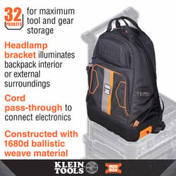 Klein Tools Black Electrician Backpack 20.5 in. H X 10 in. W