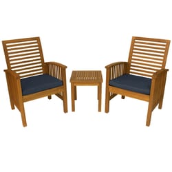 United General Supply Sequoia 3 pc Brown Wood Chat Set Navy Blue