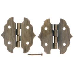 Ace 1-1/8 in. W X 1-1/8 in. L Antique Brass Brass Decorative Hinge 2 pk