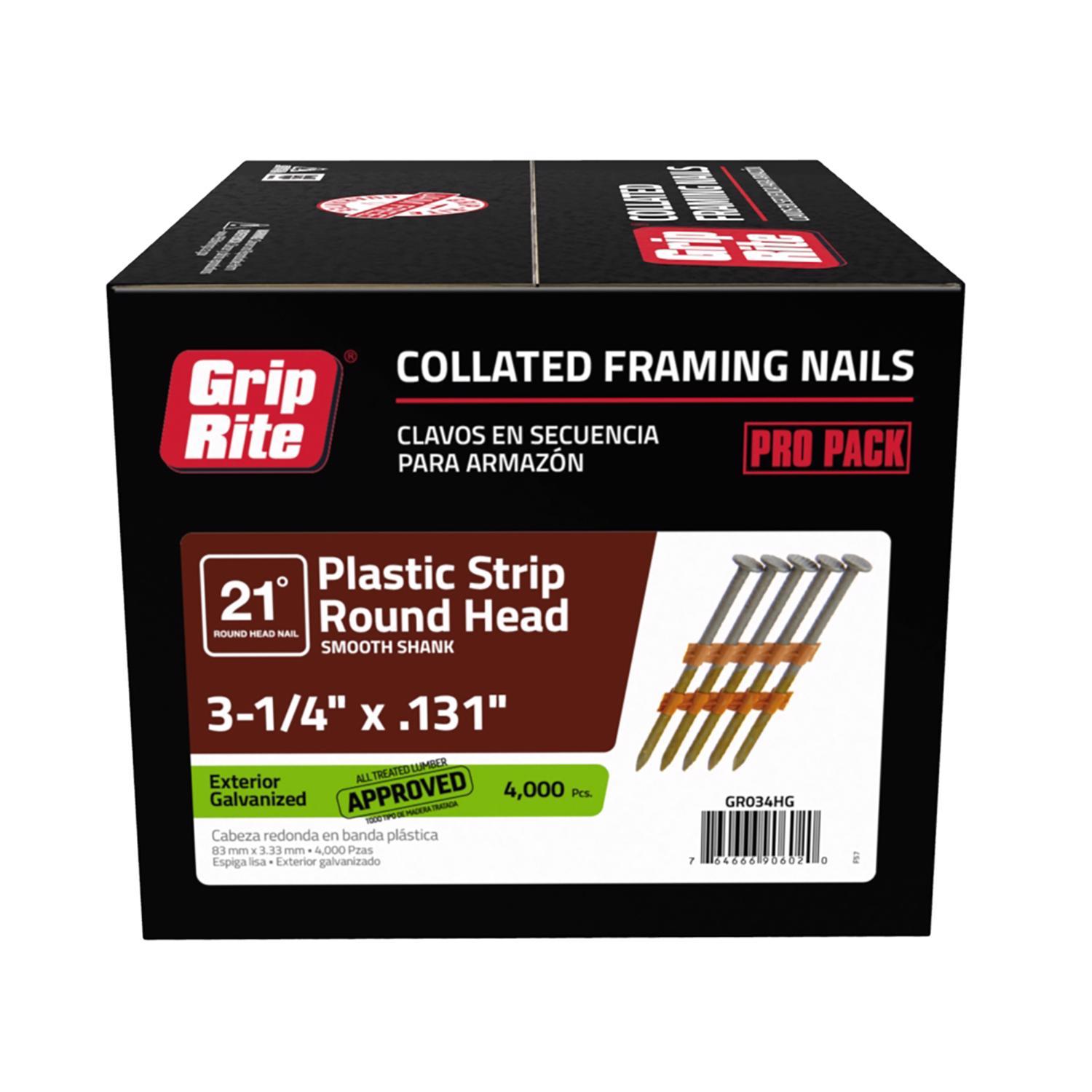 Photos - Nail / Screw / Fastener Grip-Rite 3-1/4 in. L X 10 Ga. Plastic Strip Hot-Dip Galvanized Framing Na