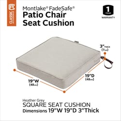 Classic Accessories Montlake Heather Gray Polyester Seat Cushion 3 in. H X 19 in. W X 19 in. L