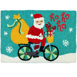 Jellybean Cycling Santa 20 in. W X 30 in. L Multi-Color pattern Polyester Accent Rug