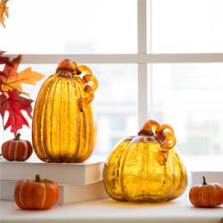 Glitzhome Crackle Glass Pumpkin Tabletop Decor