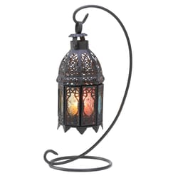 Gallery of Light 13 in. Glass/Metal Rainbow Moroccan Black Lantern