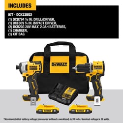 DeWalt 20V MAX ATOMIC Cordless Brushless 2 Tool Compact Drill and Impact Driver Kit