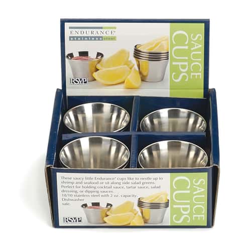 Rsvp Set of 4 Condiment Cups with Lids ,Silver