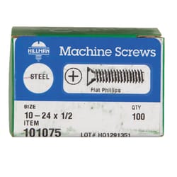HILLMAN No. 10-24 Ga. X 1/2 in. L Phillips Flat Head Zinc-Plated Steel Machine Screws 100 pk
