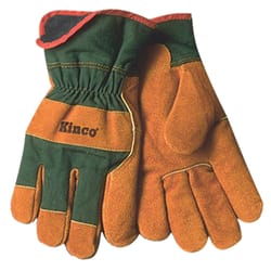 Kinco Men's Indoor/Outdoor Cowhide Work Gloves Brown/Green M 1 pair