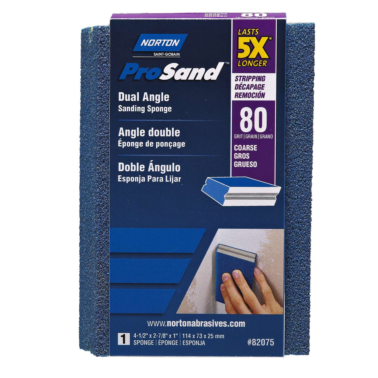 Norton ProSand 4.5 in. L X 2.88 in. W X 1 in. T 80 Grit Coarse Dual