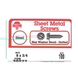 HILLMAN No. 8 Ga. X 3/4 in. L Slotted Hex Washer Head Sheet Metal Screws 100 pk