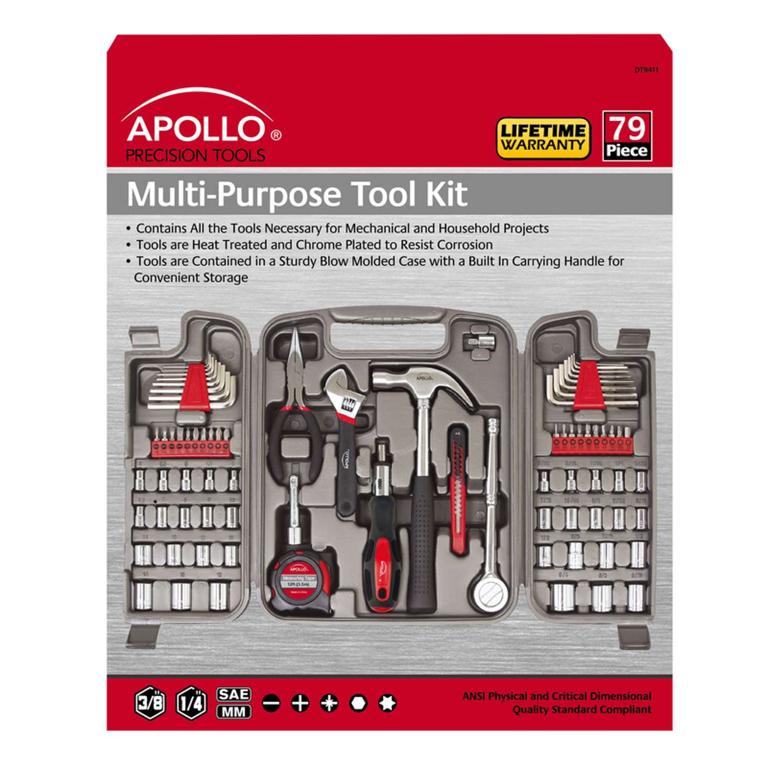 Apollo Tools 135-Piece Household Tool Set with Hard Case