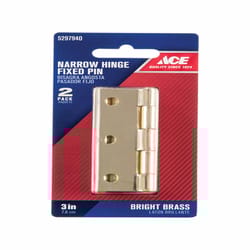Ace 2 in. W X 3 in. L Bright Brass Brass Narrow Hinge 2 pk
