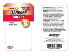 Jandorf 22-18 Ga. Insulated Wire Female Bullet Red 5 pk