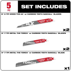 Milwaukee Sawzall 6 and 9 in. Carbide Reciprocating Saw Blade Set Assorted TPI 5 pc