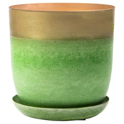 Chive Joe 5 in. D Metal Flower Pot Green and Gold