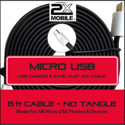 2X Mobile Micro to USB Charge and Sync Cable 6 ft. Assorted