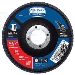 Century Drill & Tool 4-1/2 in. D X 7/8 in. Zirconia Flap Disc 80 Grit 1 pc