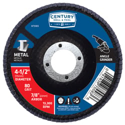 Century Drill & Tool 4-1/2 in. D X 7/8 in. Zirconia Flap Disc 80 Grit 1 pc